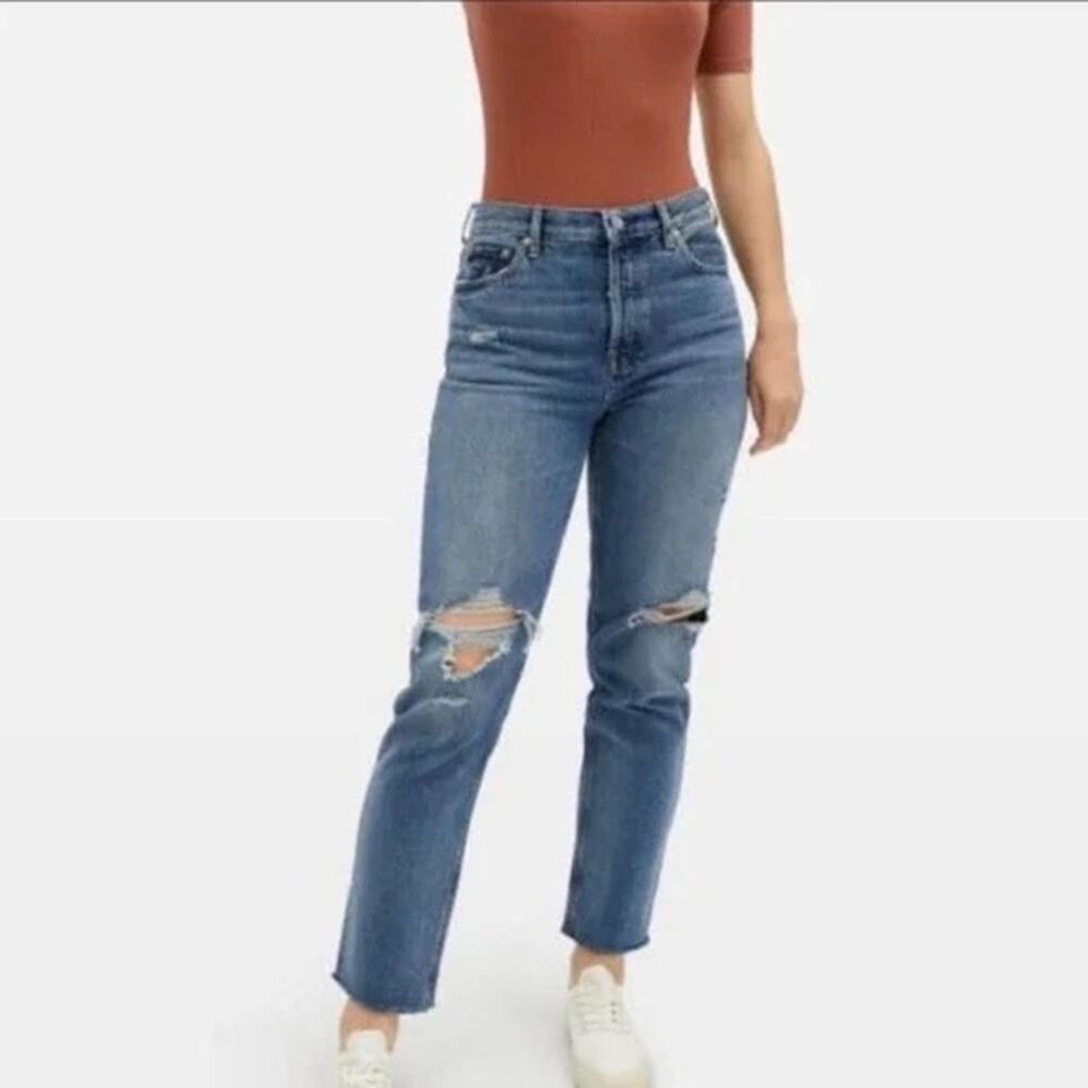Everlane Distressed High Waisted Dark Wash Ankle Jeans Size 24